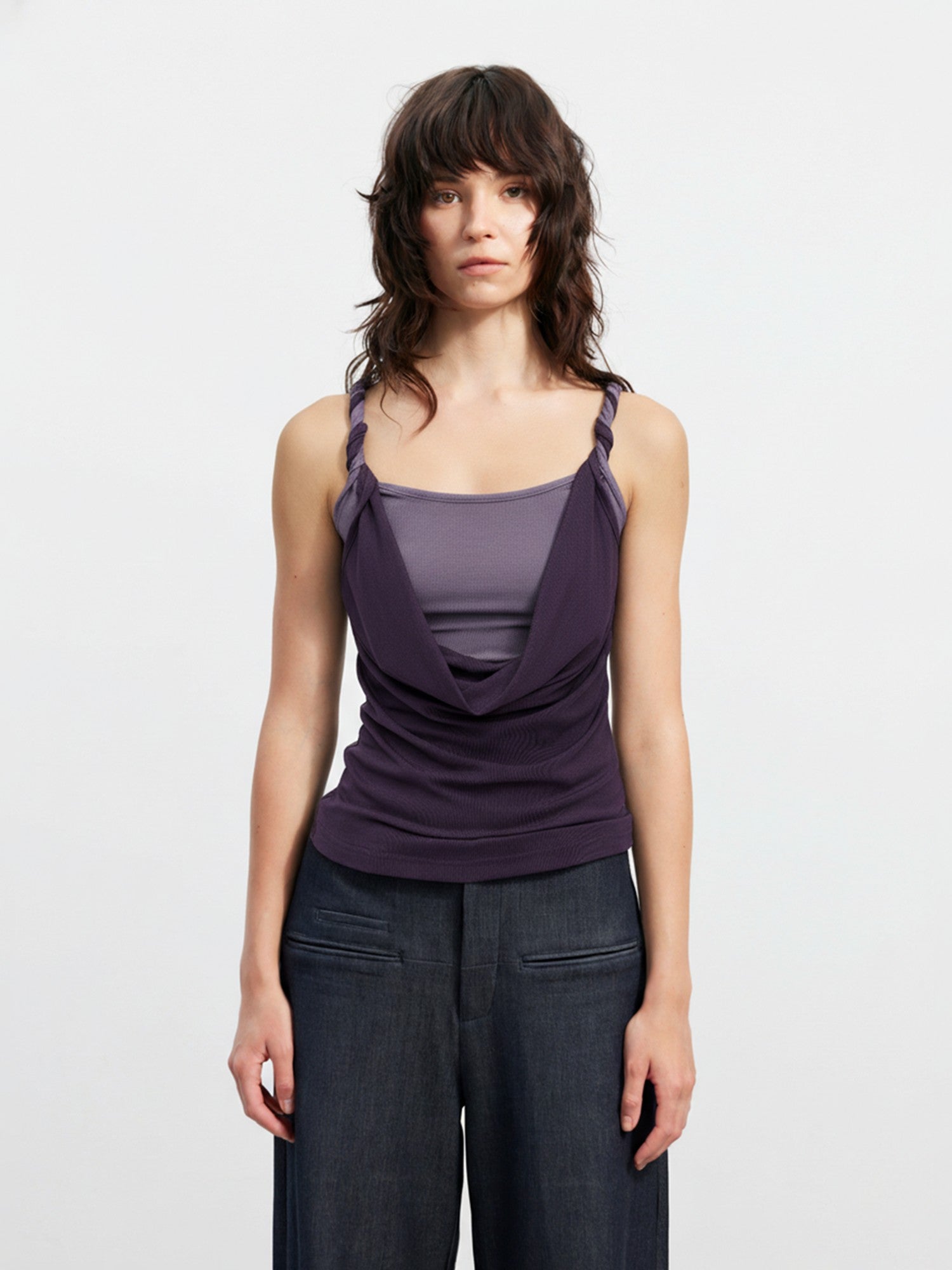 AFTADAWN Colorblock Twisted Knot Straps Faux Layered Women&
