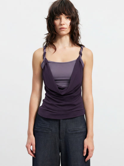 AFTADAWN Colorblock Twisted Knot Straps Faux Layered Women&
