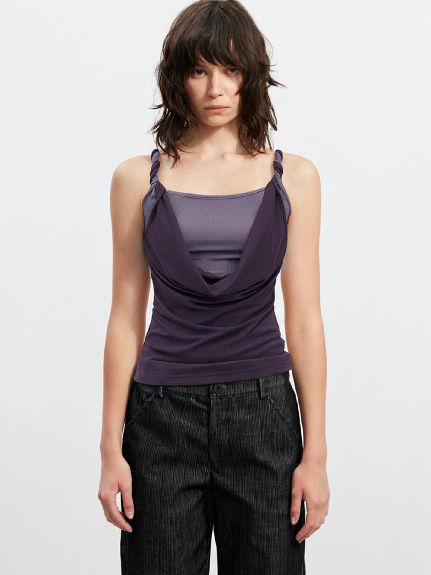 AFTADAWN Colorblock Twisted Knot Straps Faux Layered Women&