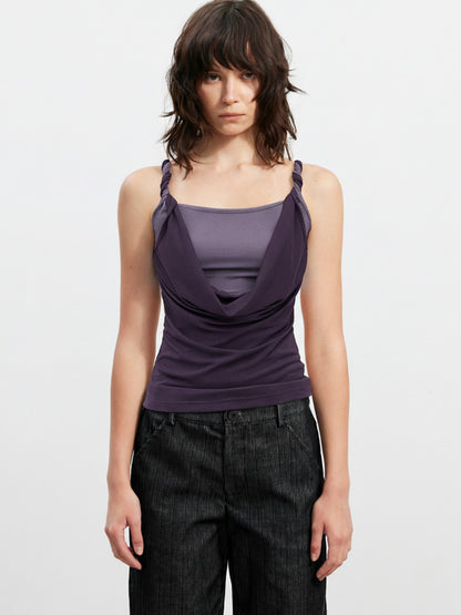 AFTADAWN Colorblock Twisted Knot Straps Faux Layered Women&