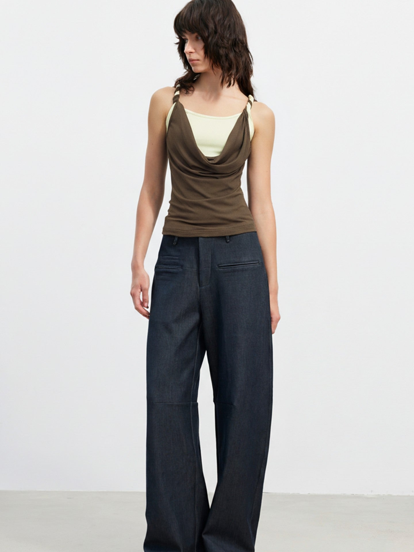 AFTADAWN Colorblock Twisted Knot Straps Faux Layered Women&