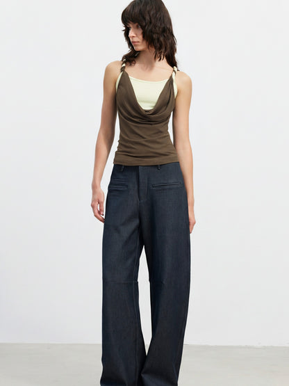 AFTADAWN Colorblock Twisted Knot Straps Faux Layered Women&