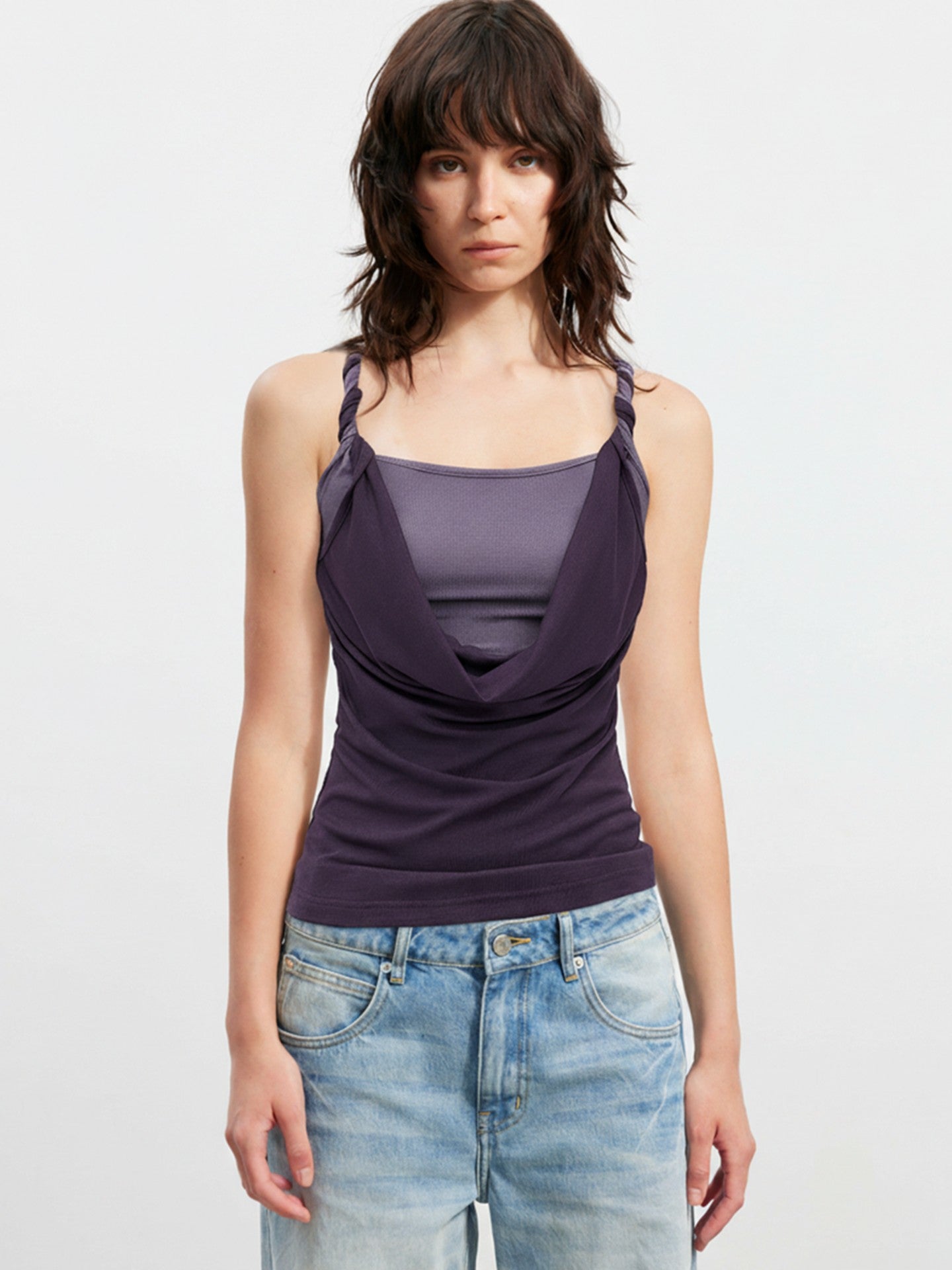 AFTADAWN Colorblock Twisted Knot Straps Faux Layered Women&