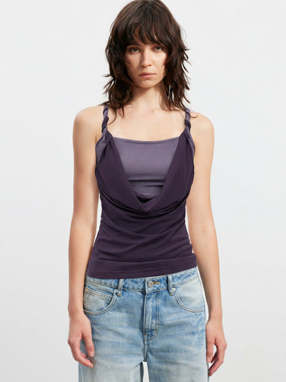 AFTADAWN Colorblock Twisted Knot Straps Faux Layered Women&