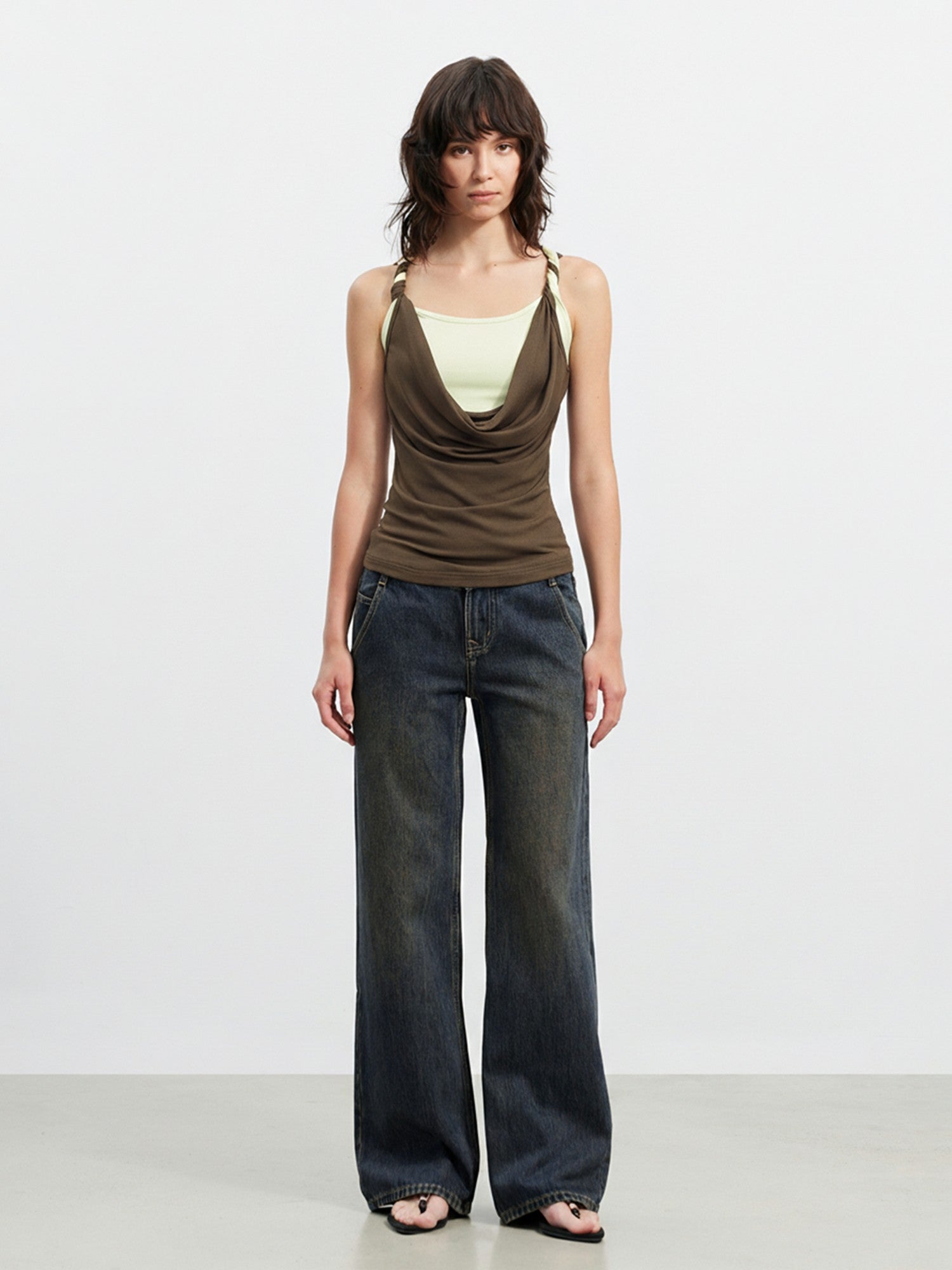 AFTADAWN Colorblock Twisted Knot Straps Faux Layered Women&