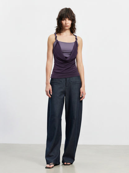 AFTADAWN Colorblock Twisted Knot Straps Faux Layered Women&