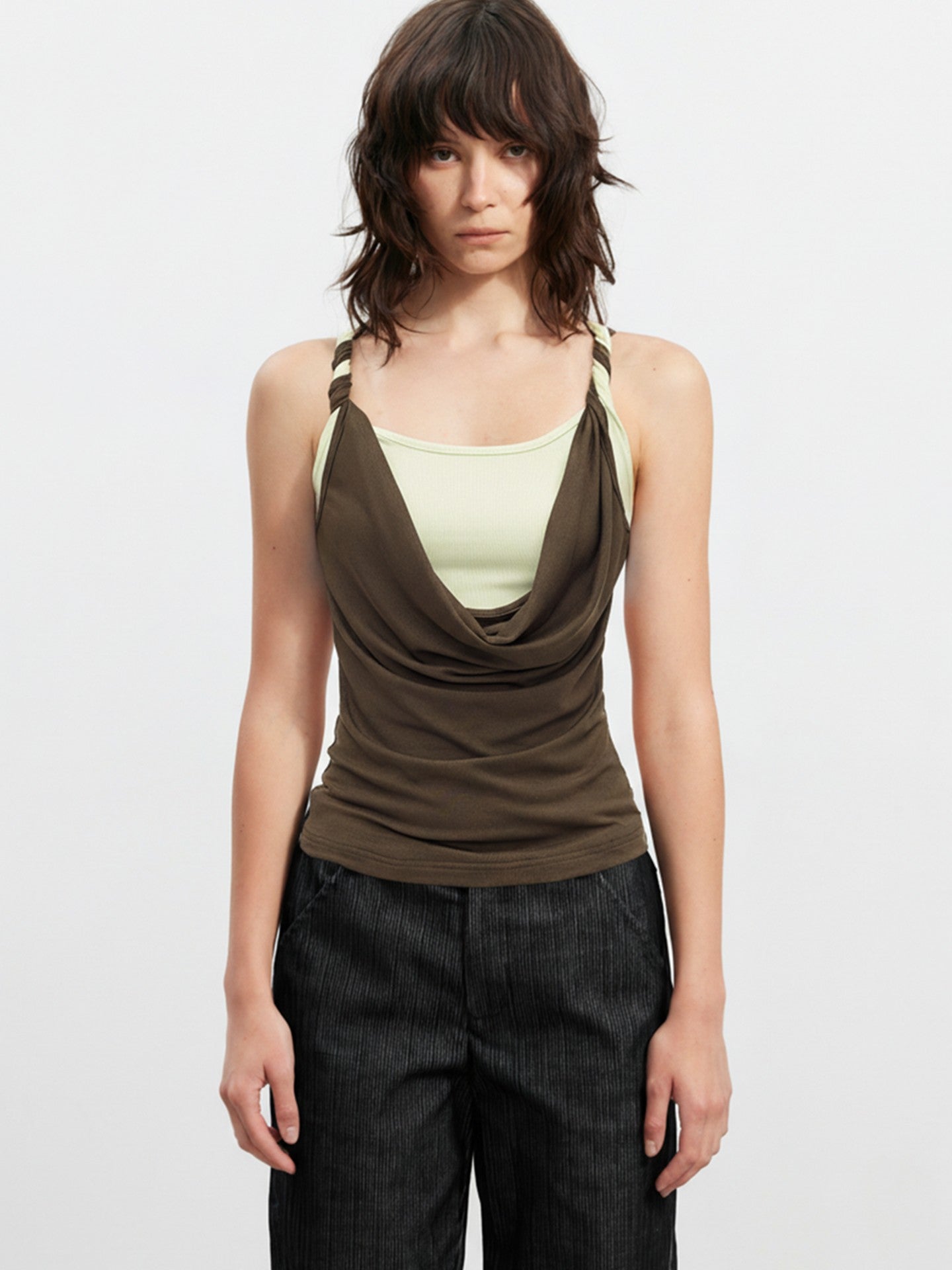 AFTADAWN Colorblock Twisted Knot Straps Faux Layered Women&