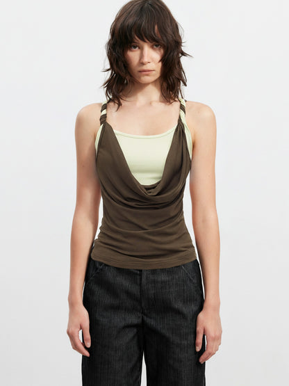 AFTADAWN Colorblock Twisted Knot Straps Faux Layered Women&