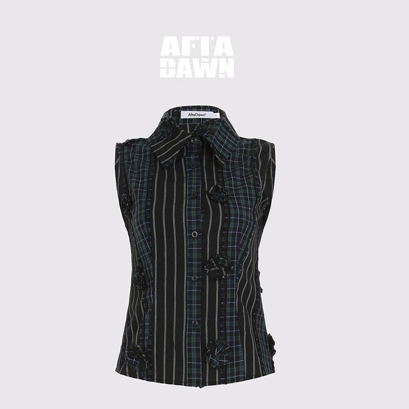 AFTADAWN_Contrast_Check_Patchwork_3d_Floral_Applique_Women&