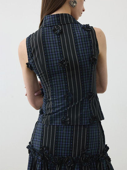 AFTADAWN Contrast Check Patchwork 3d Floral Applique Women&
