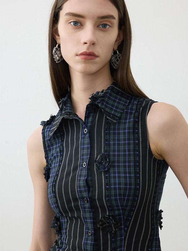 AFTADAWN Contrast Check Patchwork 3d Floral Applique Women&