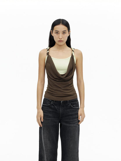 AFTADAWN Contrast Color Twisted Shoulder Strap Two Piece Look Women&