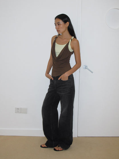 AFTADAWN Contrast Color Twisted Shoulder Strap Two Piece Look Women&