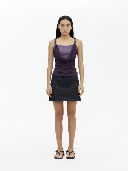 AFTADAWN Contrast Color Twisted Shoulder Strap Two Piece Look Women&