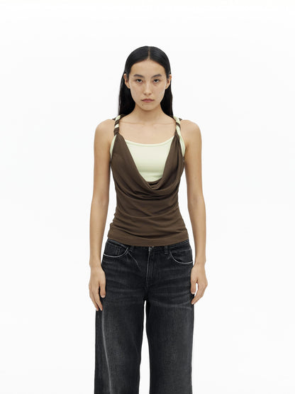 AFTADAWN Contrast Color Twisted Shoulder Strap Two Piece Look Women&