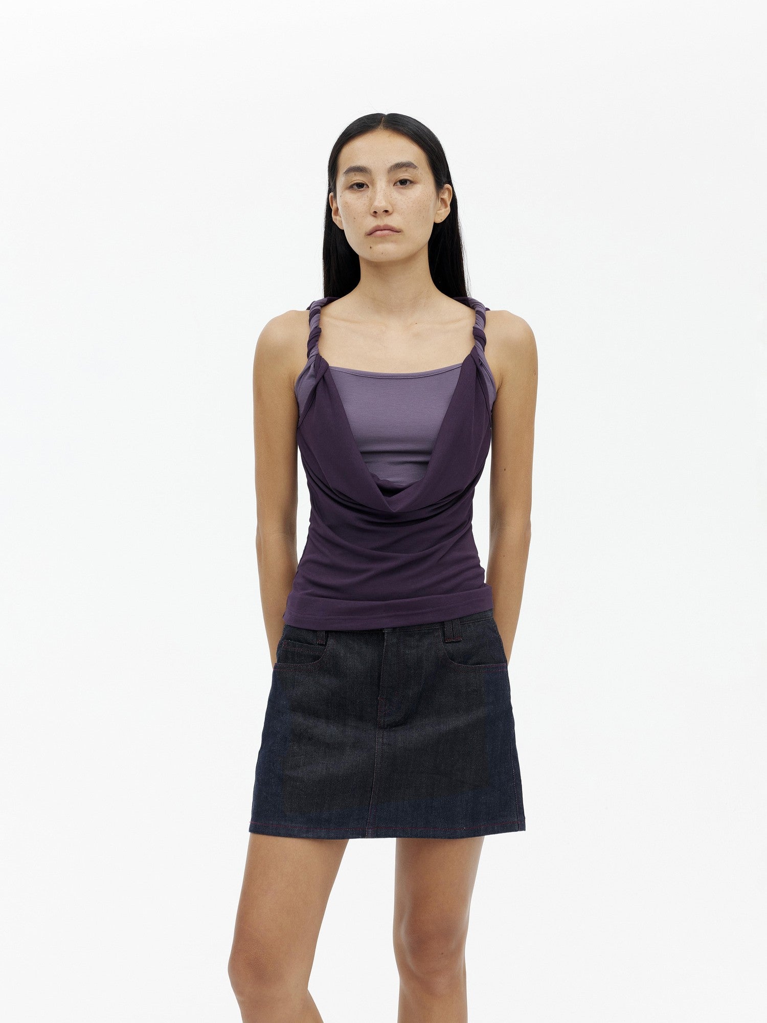 AFTADAWN Contrast Color Twisted Shoulder Strap Two Piece Look Women&