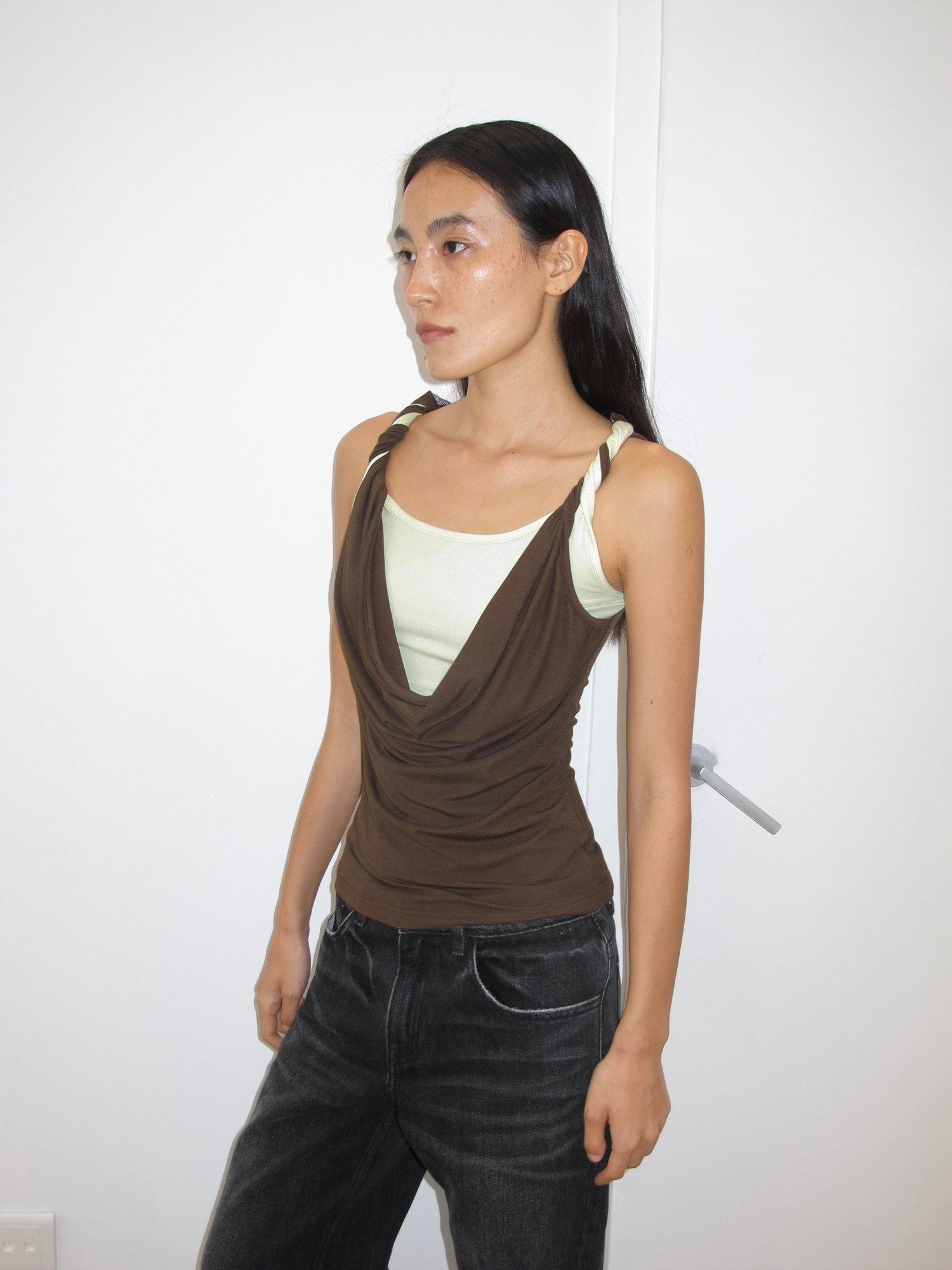AFTADAWN Contrast Color Twisted Shoulder Strap Two Piece Look Women&