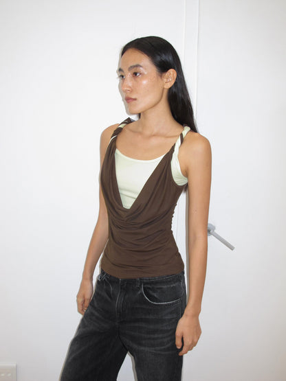 AFTADAWN Contrast Color Twisted Shoulder Strap Two Piece Look Women&