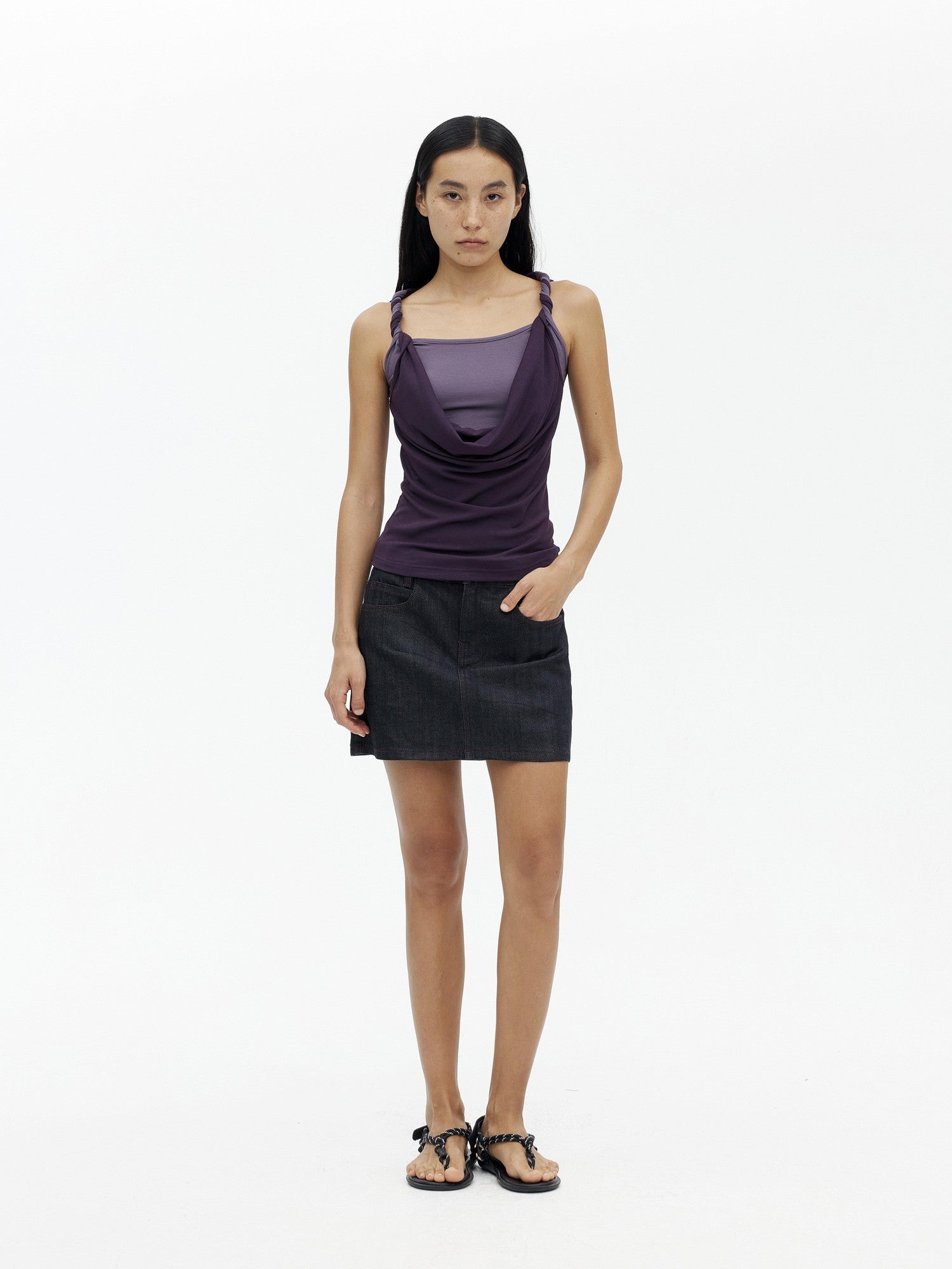 AFTADAWN Contrast Color Twisted Shoulder Strap Two Piece Look Women&