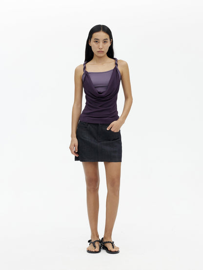 AFTADAWN Contrast Color Twisted Shoulder Strap Two Piece Look Women&
