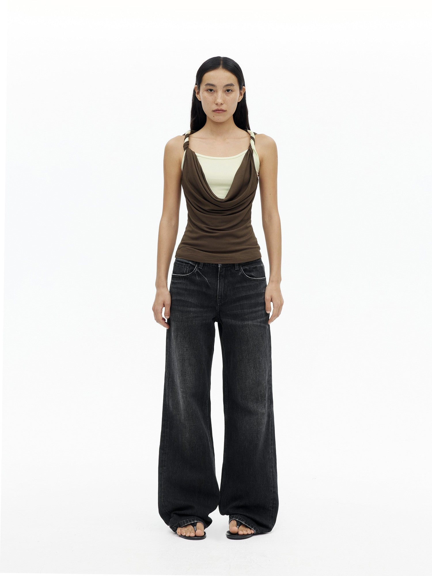 AFTADAWN Contrast Color Twisted Shoulder Strap Two Piece Look Women&