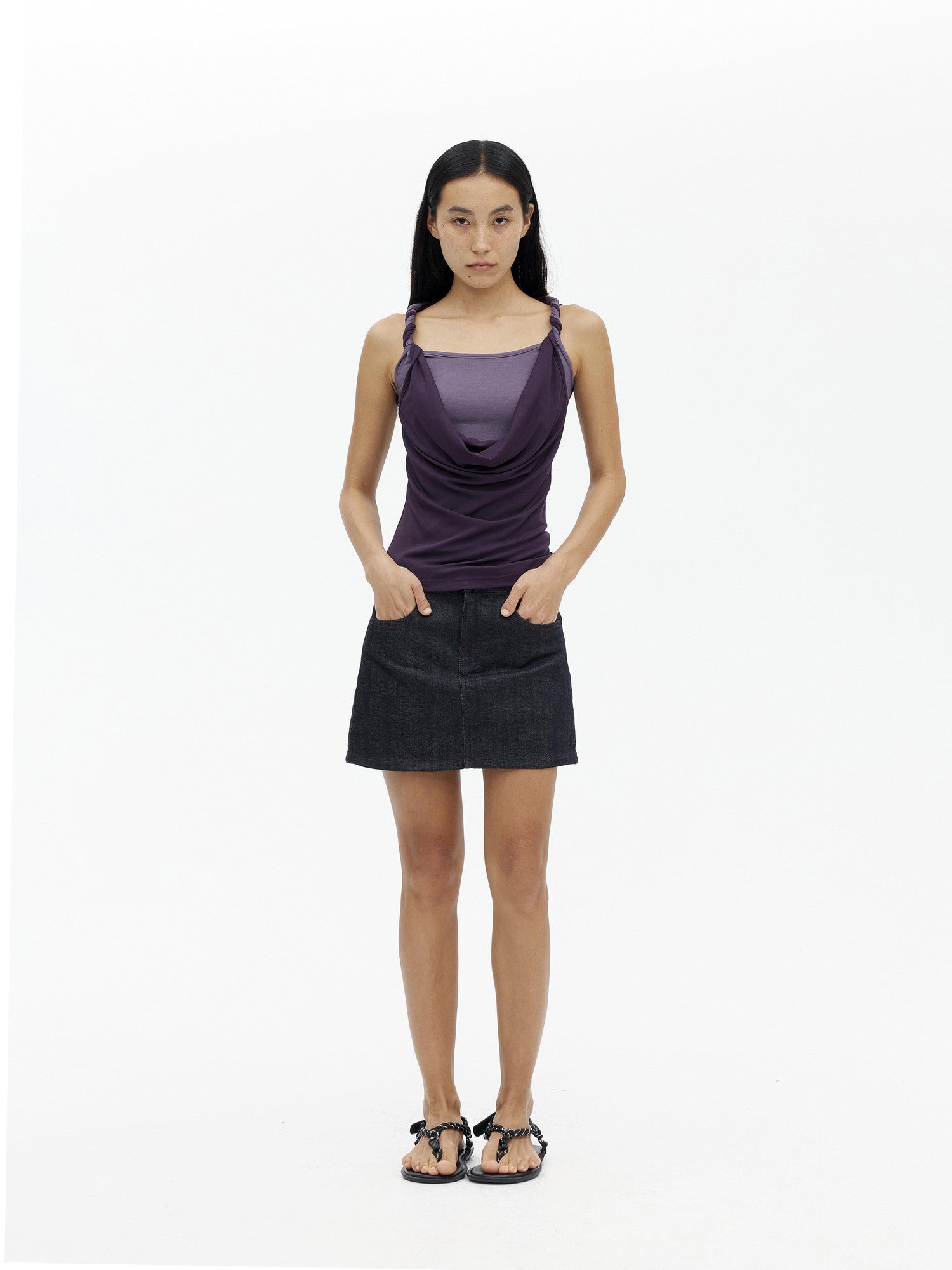 AFTADAWN Contrast Color Twisted Shoulder Strap Two Piece Look Women&