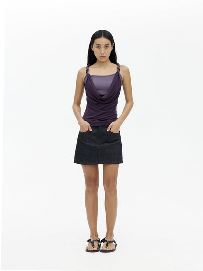 AFTADAWN Contrast Color Twisted Shoulder Strap Two Piece Look Women&