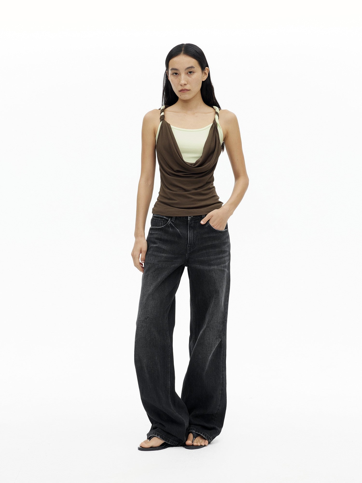 AFTADAWN Contrast Color Twisted Shoulder Strap Two Piece Look Women&
