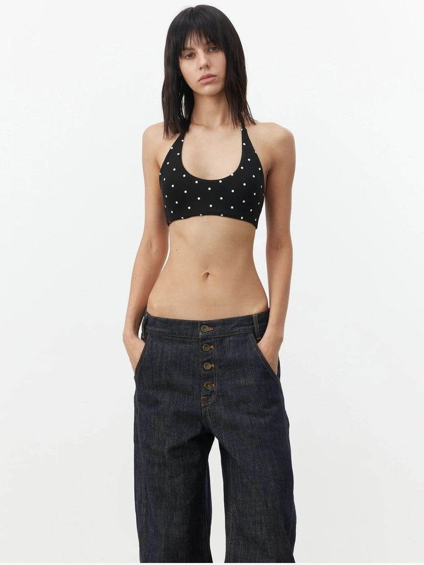 AFTADAWN Contrast Dot U Neck Halter Backless Camisole Tank Top/Camisole