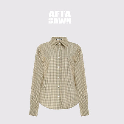 AFTADAWN_Contrast_Fine_Check_Oversized_Button_Polo_Collar_Women&