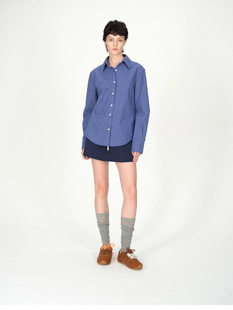 AFTADAWN Contrast Fine Check Oversized Button Polo Collar Women&