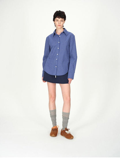 AFTADAWN Contrast Fine Check Oversized Button Polo Collar Women&