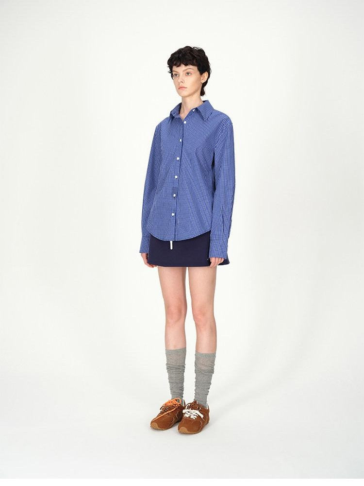 AFTADAWN Contrast Fine Check Oversized Button Polo Collar Women&