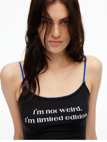 AFTADAWN Contrast Lace Letter Print Halter Slim Elastic Women&