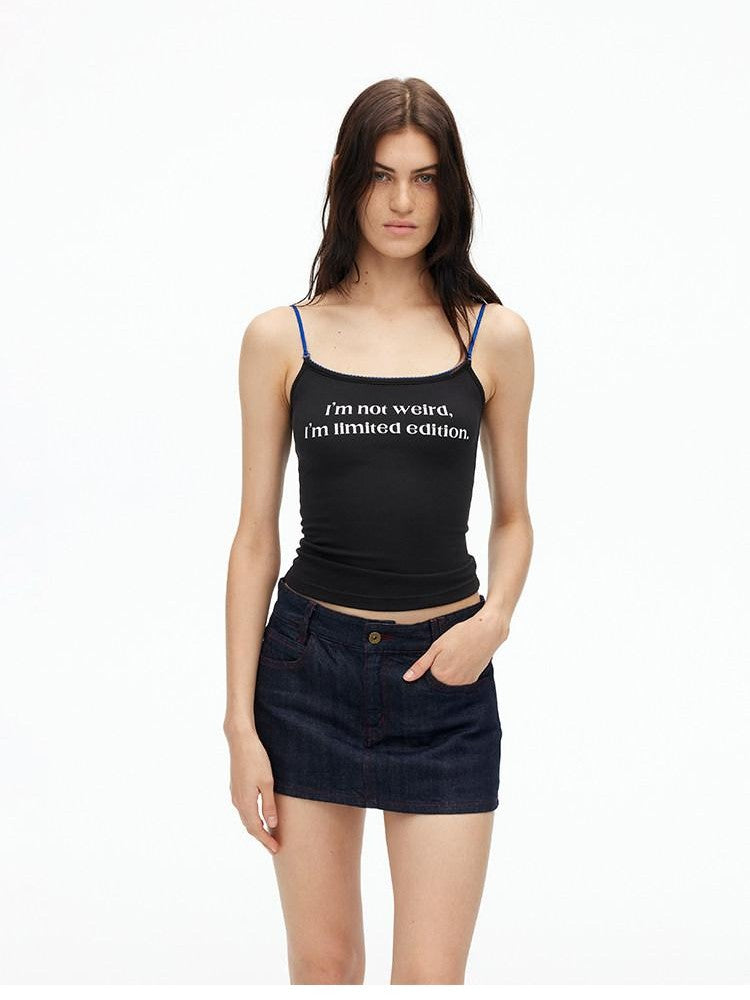 AFTADAWN Contrast Lace Letter Print Halter Slim Elastic Women&