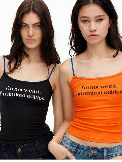 AFTADAWN Contrast Lace Letter Print Halter Slim Elastic Women&