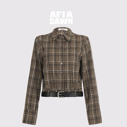 AFTADAWN_Contrast_Plaid_Polo_Collar_Belted_Waist_Women&