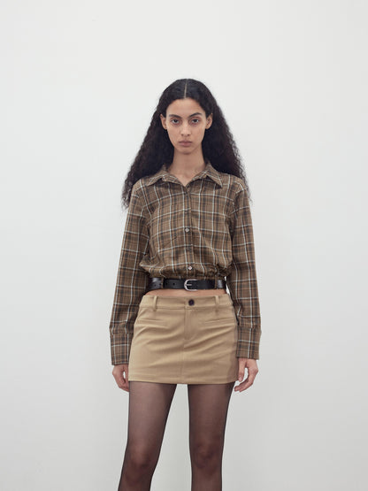 AFTADAWN Contrast Plaid Polo Collar Belted Waist Women&