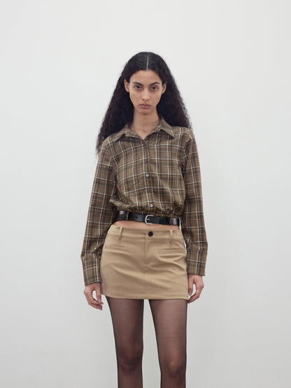AFTADAWN Contrast Plaid Polo Collar Belted Waist Women&