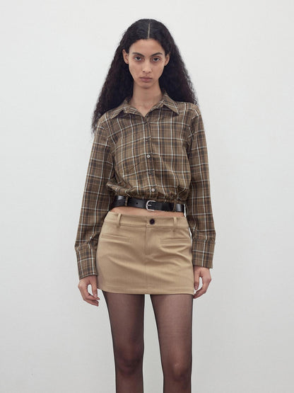 AFTADAWN Contrast Plaid Polo Collar Belted Waist Women&
