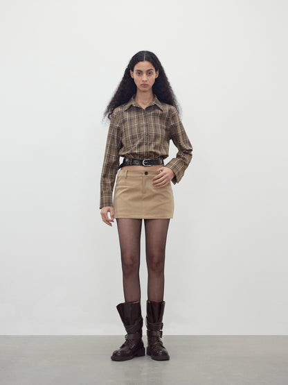 AFTADAWN Contrast Plaid Polo Collar Belted Waist Women&