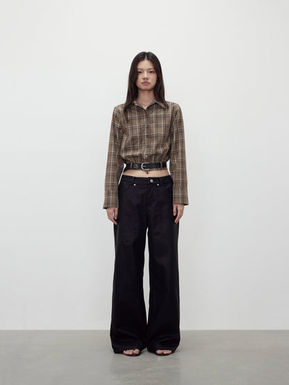 AFTADAWN Contrast Plaid Polo Collar Belted Waist Women&