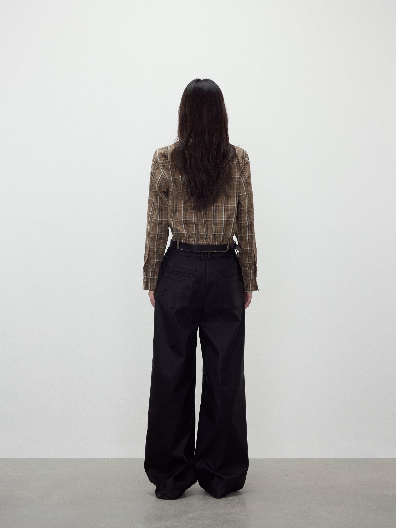 AFTADAWN Contrast Plaid Polo Collar Belted Waist Women&