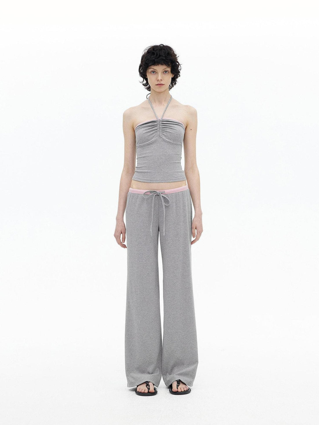 AFTADAWN Contrast Ruched Halter Bandeau Women&