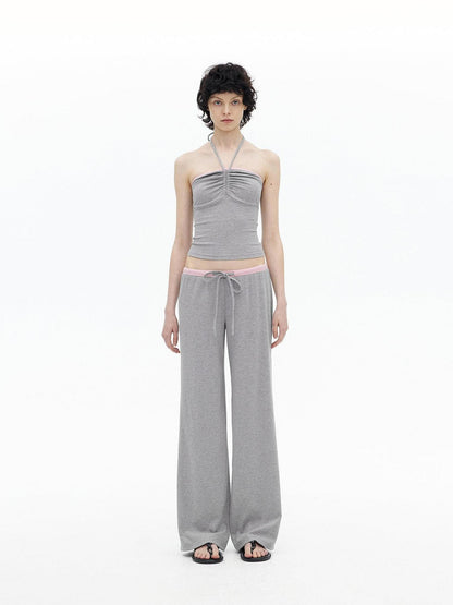AFTADAWN Contrast Ruched Halter Bandeau Women&