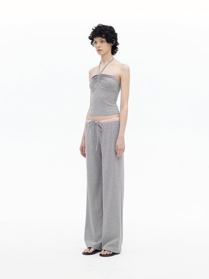 AFTADAWN Contrast Ruched Halter Bandeau Women&