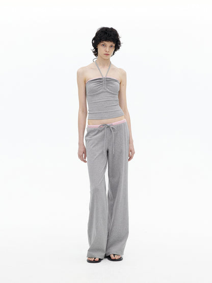 AFTADAWN Contrast Ruched Halter Bandeau Women&