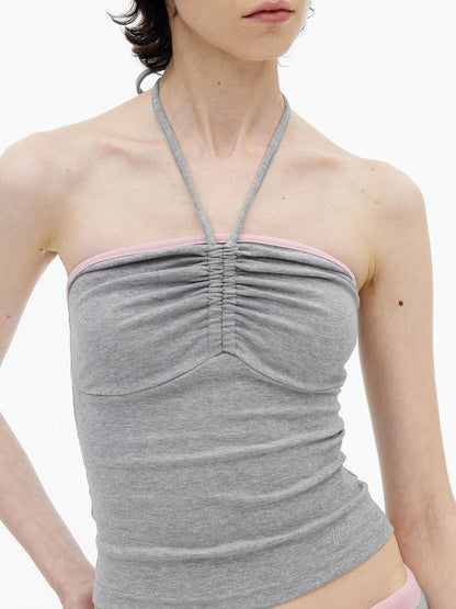AFTADAWN Contrast Ruched Halter Bandeau Women&