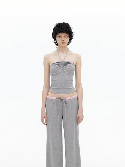 AFTADAWN Contrast Ruched Halter Bandeau Women&