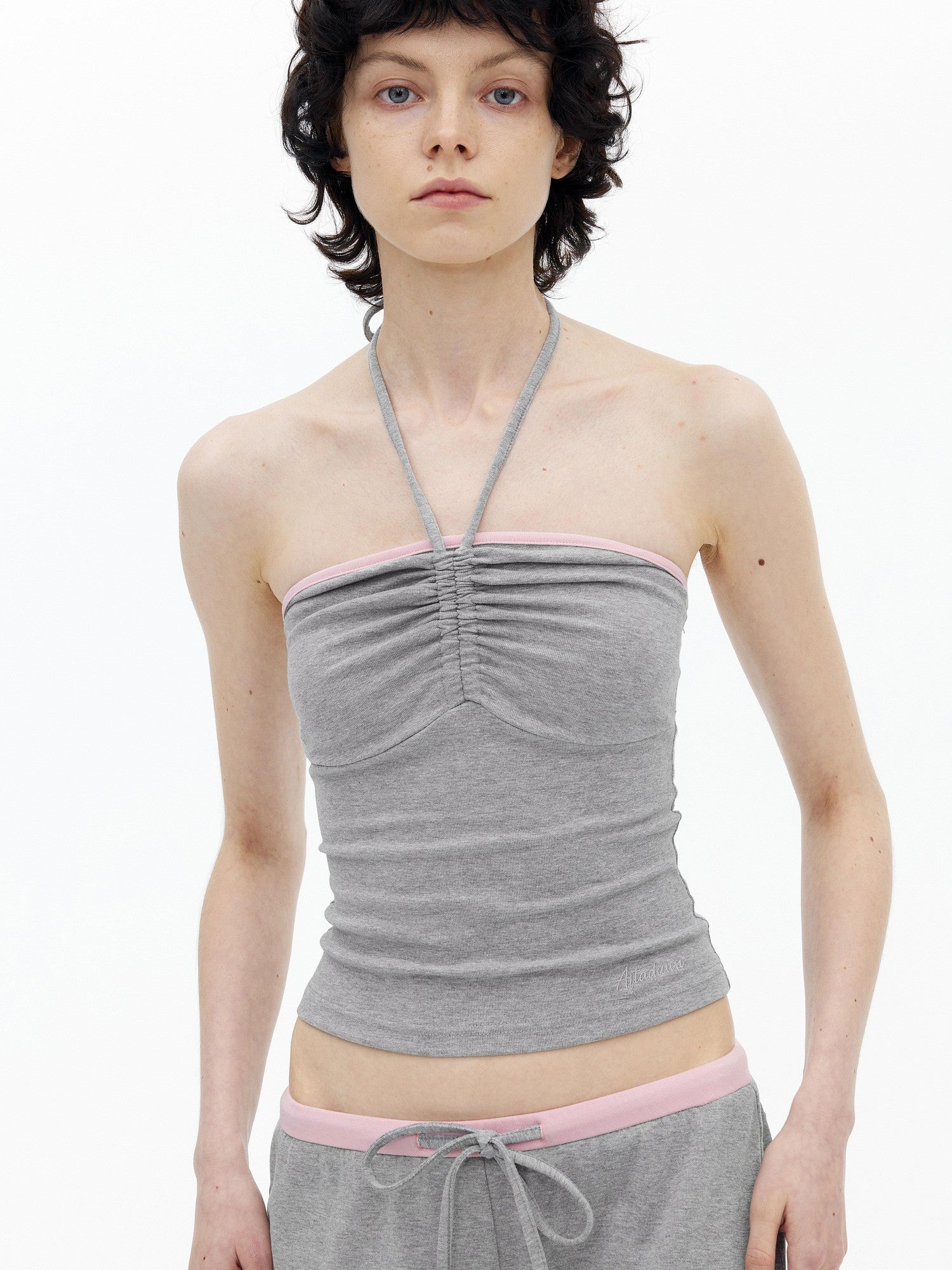 AFTADAWN Contrast Ruched Halter Bandeau Women&